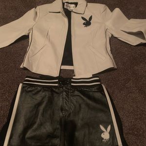 Leather playboy jacket and skirt 100%